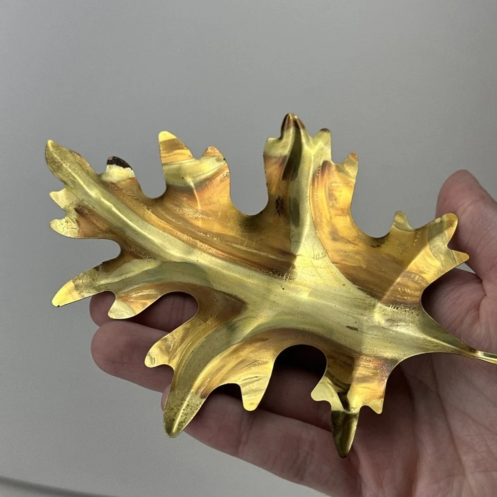 Vintage Fine Brass Oak Leaves Wall Hanging Set 2 Shiny Autumn Fall Home Decor